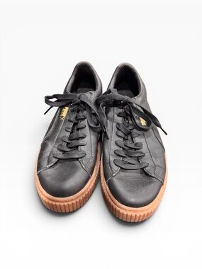 Puma Black Leather Sneakers with Gum-Colored Sole